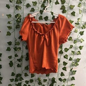 Sky and Sparrow ruffled orange crop top!